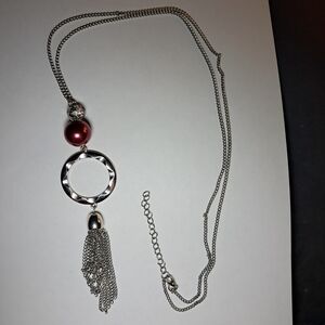 Large Open Circle Necklace w/ Tassel & Pearl